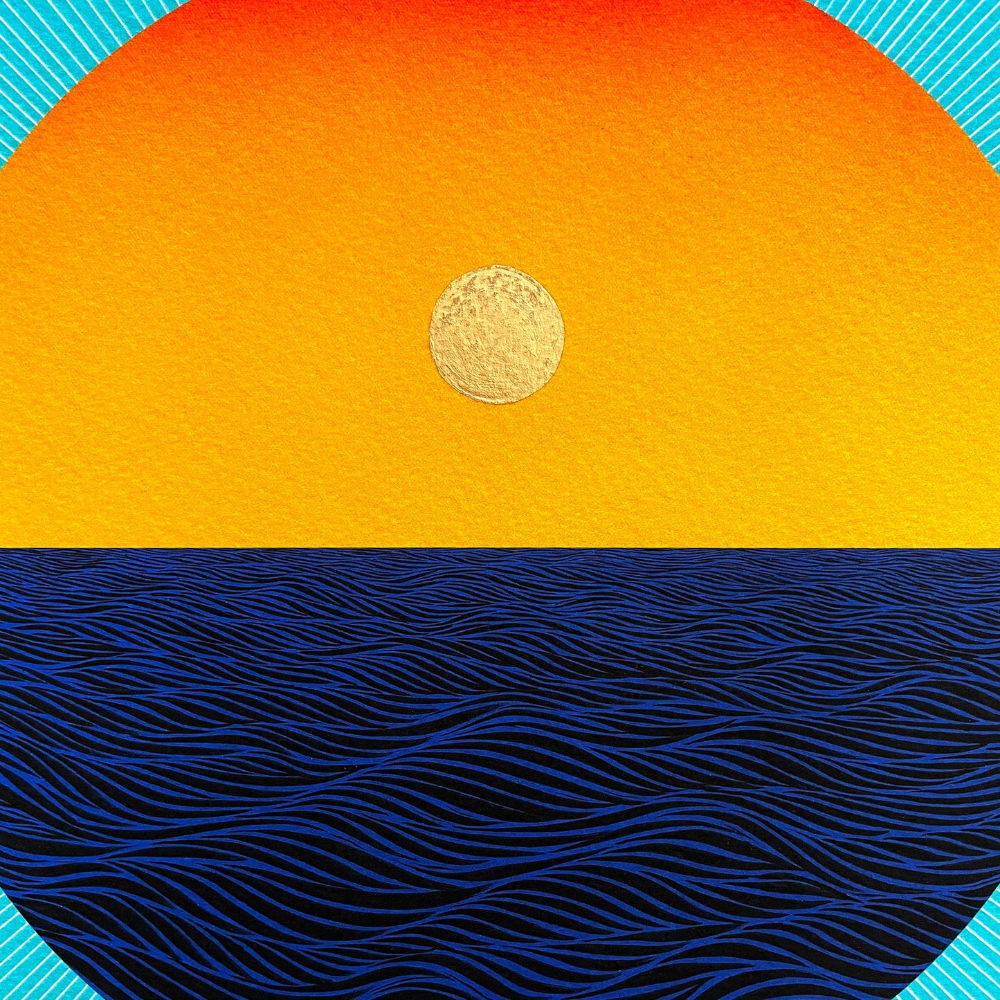 TO END, WE MUST BEGIN. Hand-Painted Gold Ink Sun - Edition 2 of 2